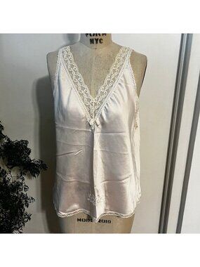 Vintage CHRISTIAN DIOR Satin Baby Pink Lace Cami  Size Large